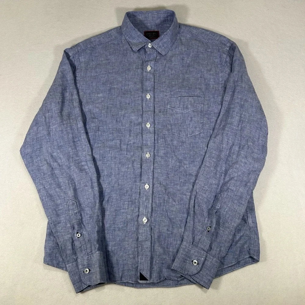 UNTUCKit Mens Medium Blue‎ 100% Linen Long Sleeve Button Up Shirt - Picture 2 of 4